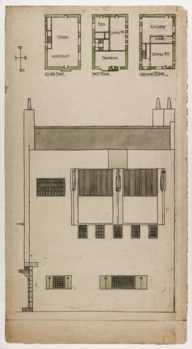 Design for an Artist's Town House and Studio: south elevation and plans