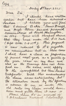 Letter sent by Simmonds [from Derby School of Art] to Edward Catterns, GSA Secretary (Version 3)