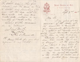 Letter sent by Simmonds [from Derby School of Art] to Edward Catterns, GSA Secretary (Version 1)