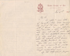 Letter sent by Simmonds [from Derby School of Art] to Edward Catterns, GSA Secretary (Version 1)