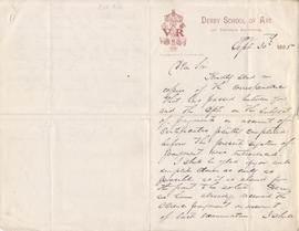 Letter sent by Simmonds [from Derby School of Art] to Edward Catterns, GSA Secretary (Version 1)