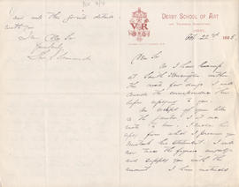 Letter sent by Simmonds [from Derby School of Art] to Edward Catterns, GSA Secretary (Version 1)