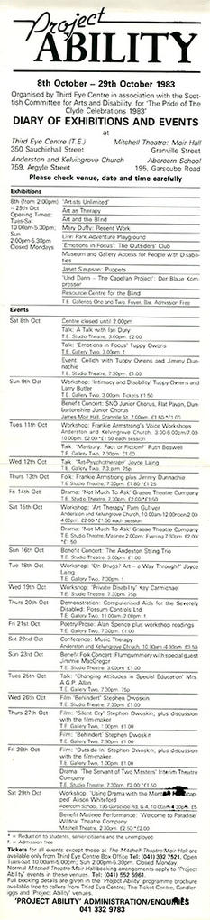 Project Ability diary of exhibitions and events flyer