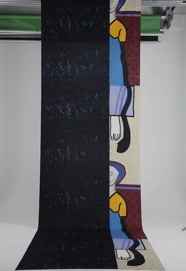 Blue haired abstract figure printed fabric length (Version 1)