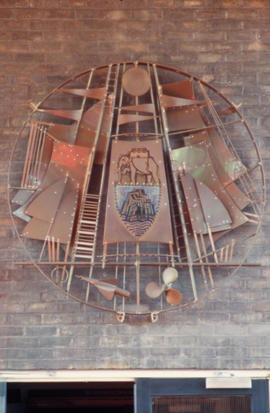 Slide of Coat of Arms installation, Denny Civic Theatre