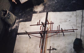 Slide of in-progress image of crucifix in St Stephen's Church, Sighthill
