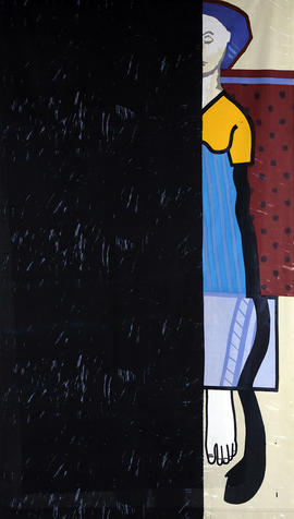 Blue haired abstract figure printed fabric length (Version 3)