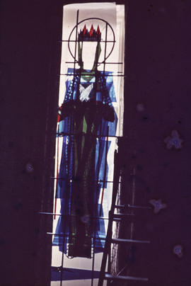 Slide of sculptural figure of female saint