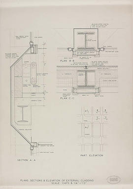 Plans, sections & elevation of external cladding: 1/4FS & 1/4"-1'0"