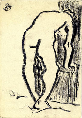Drawing of a woman hunched over