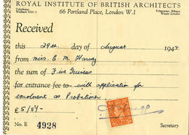 Receipt of application fee to the Royal Institute of British Architects