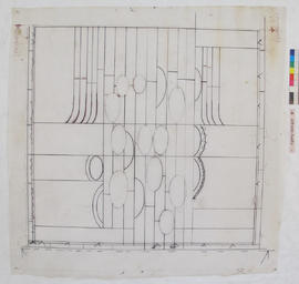 Cartoon for square window with ovals and semicircles
