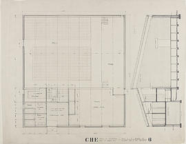 (6) Plan of church hall and elevation: 1/4"-1'0"