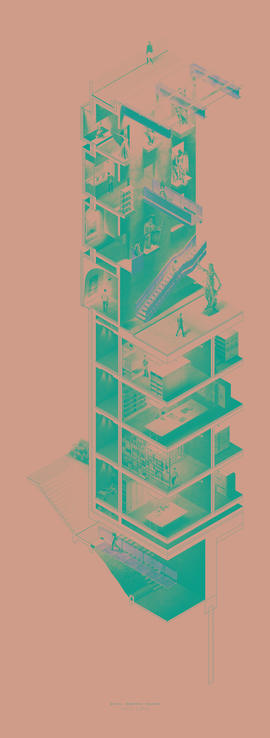 Architectural drawing: Detail sectional view of the museum and archive