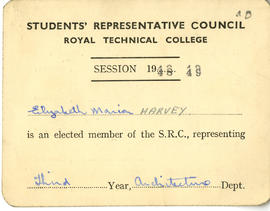 Elizabeth Marion Harvey's student Representative Council membership card (Version 1)