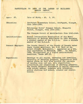 Particulars of Elizabeth Marion Harvey's career (C.V.)