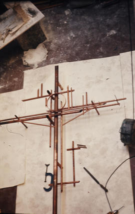 Slide of in-progress image of crucifix in St Stephen's Church, Sighthill