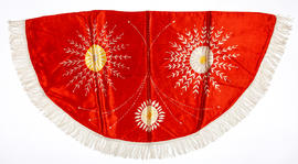 Semi circular red fringed wrap